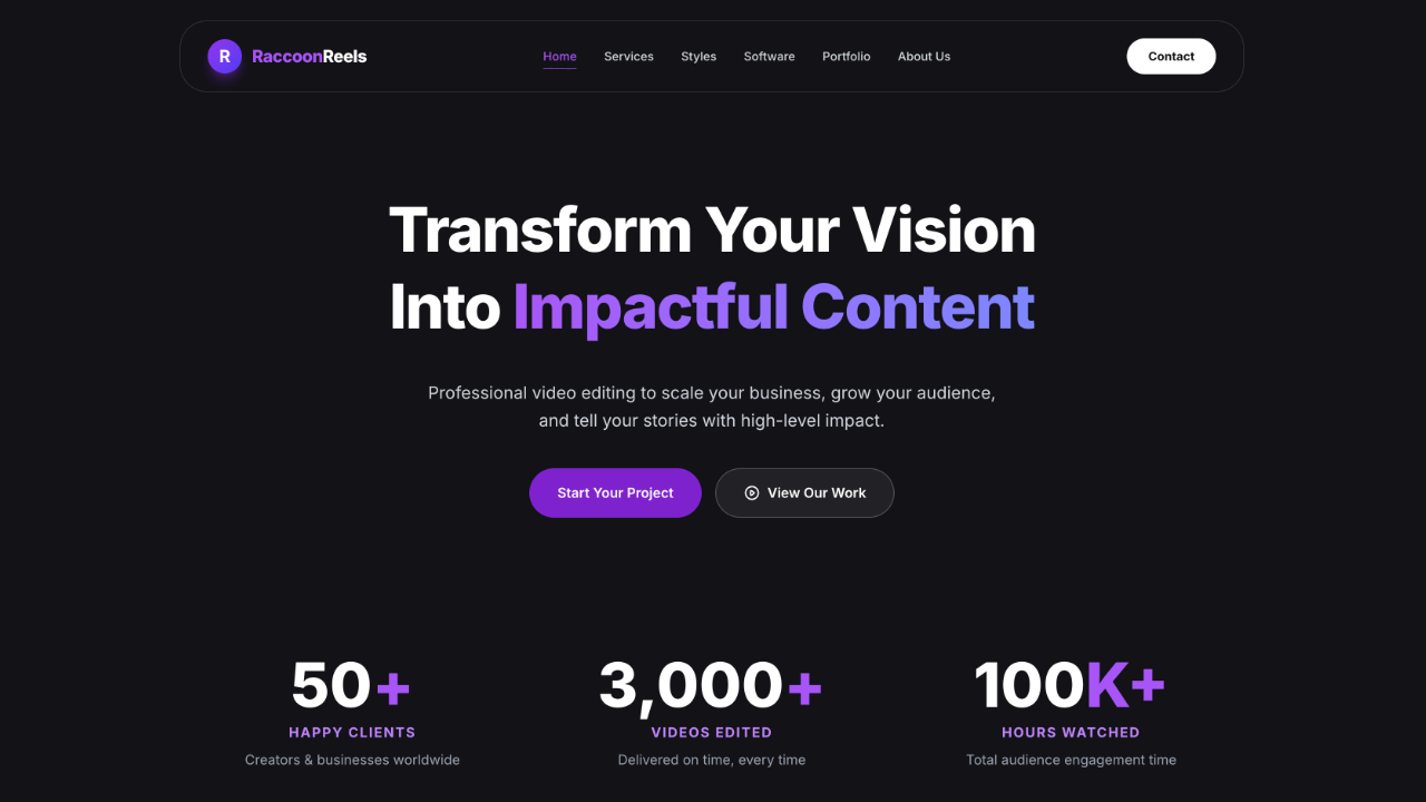 Screenshot of Raccoonreels.com